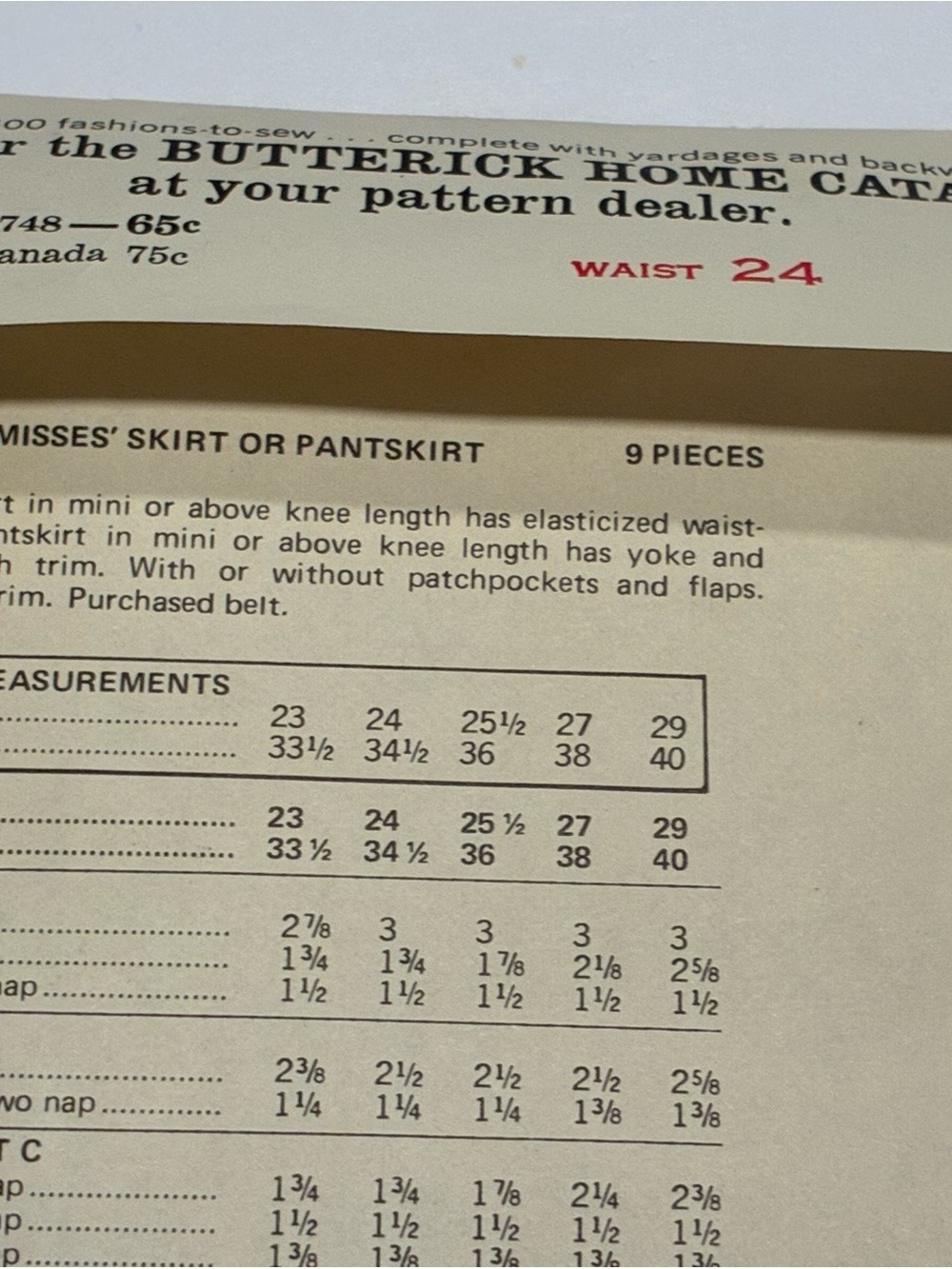 Vintage Butterick 5748 Uncut Factory Fold Mini Skirt & Pantskirt Sewing Pattern - Picture 10 of 11